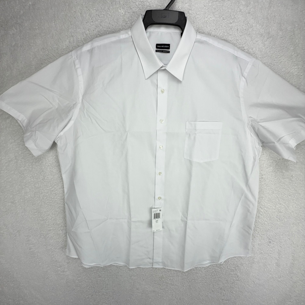 Van Heusen Men White Short Sleeve Regular Fit Wrinkle Free Shirt 18.5 18 1/2